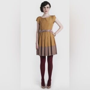 MODCLOTH Dear Creatures Gillian Fit & Flare Mini Dress Marigold Tan Size Small